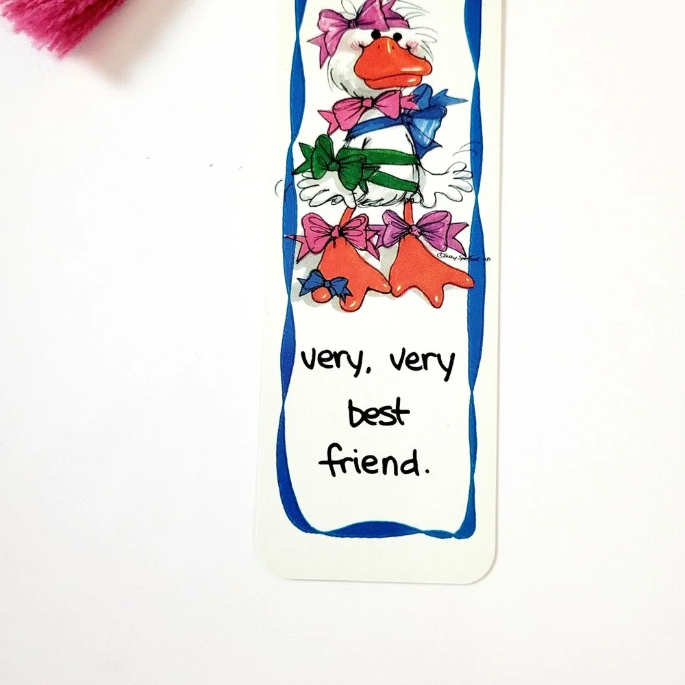 Vintage 80s Suzy's Zoo tassel Bookmark Best Friend Duck Goose- USA Artworks SZ10